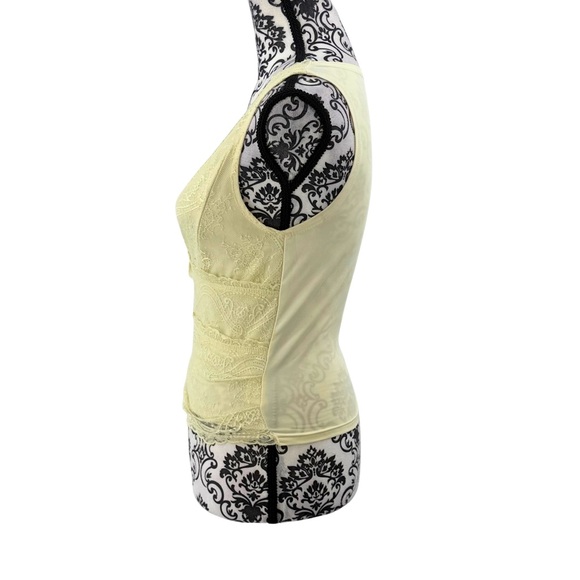 Pale Yellow Lace Trim Camisole Tank Top Y2K Lingerie Style S - Picture 6 of 13